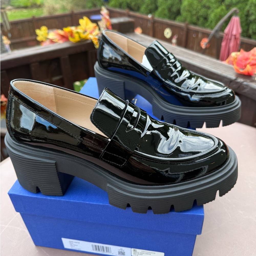 Stuart Weitzman Soho Black Patent Chunky Loafers